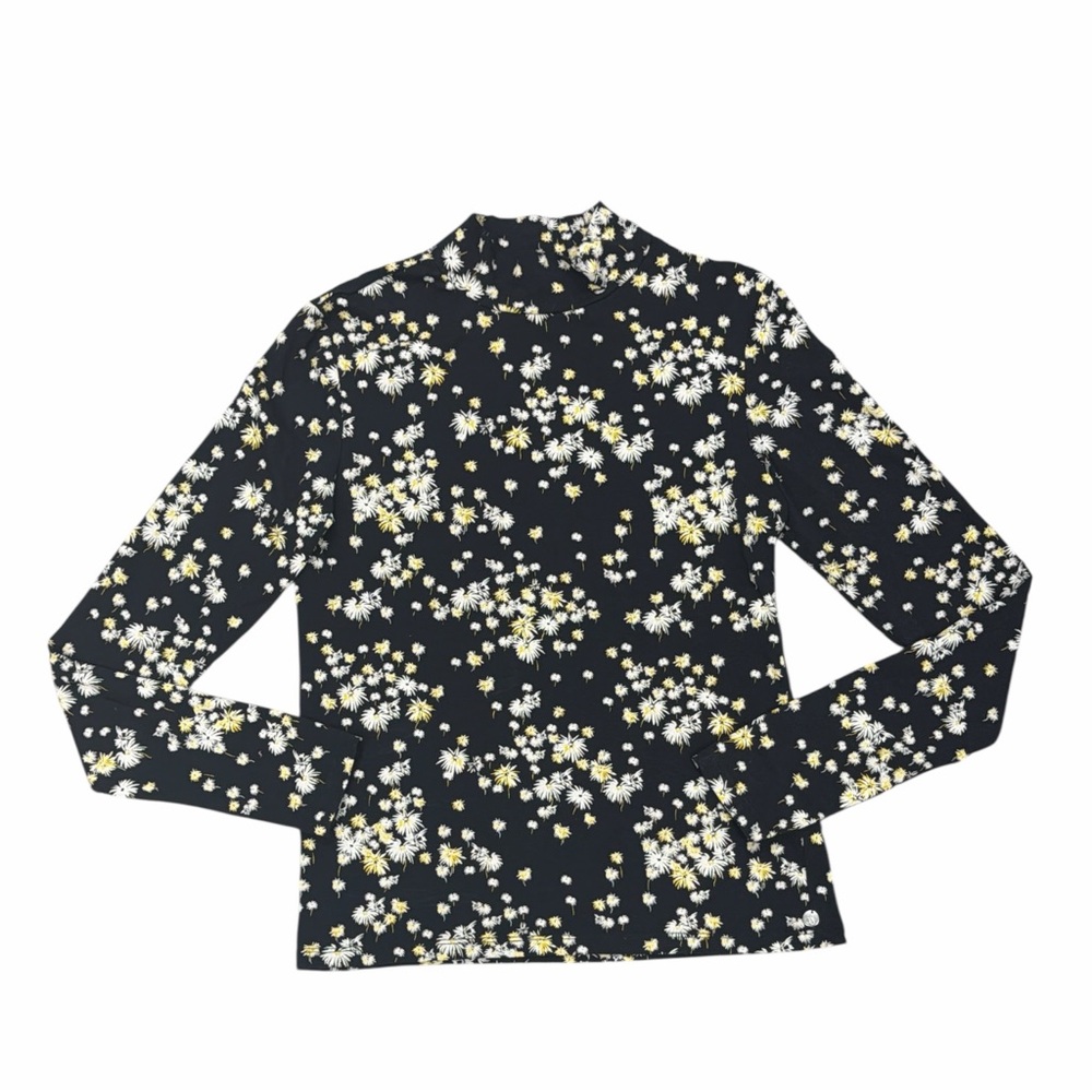Scotch & Soda Park in Bloom Black Floral Mock Neck Long Sleeve Top